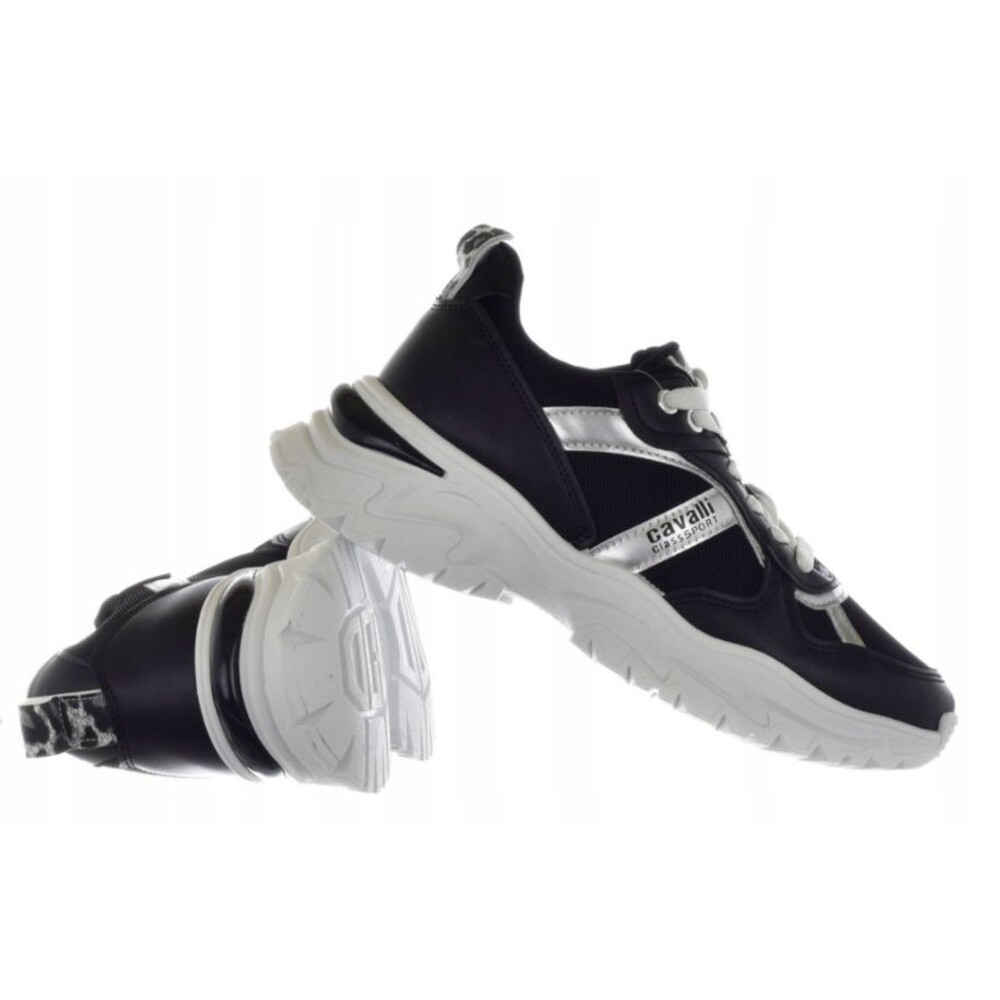 ROBERTO CAVALLI CLASS SPORT Italian Sneakers  Black / Silver / White, Size 5
